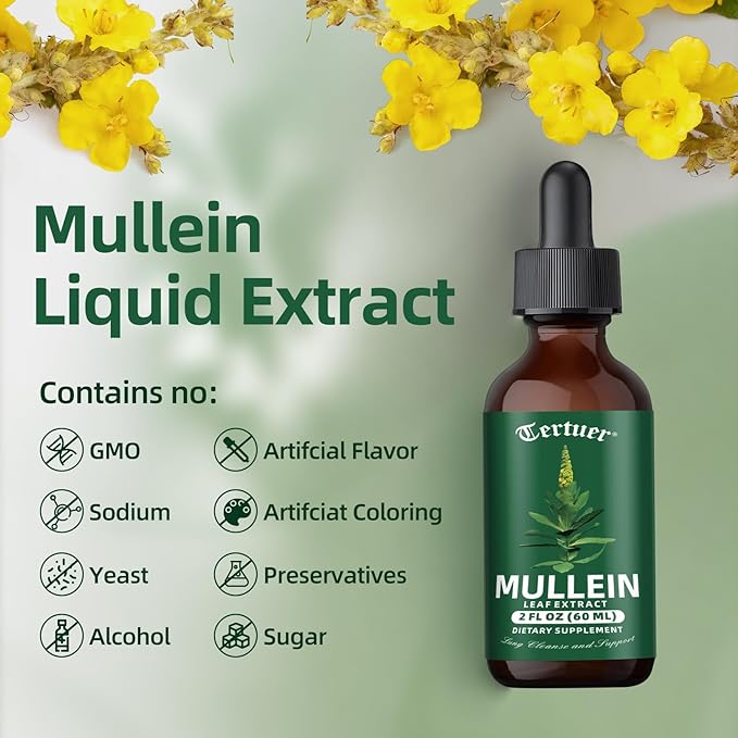 Mullein Tincture Improves Your Lung Health - Lung Cleanse - Vegan Lung Detox - Respiratory Health and Immune Support Drops - Natural Supplement Liquid Extract 2 oz.
