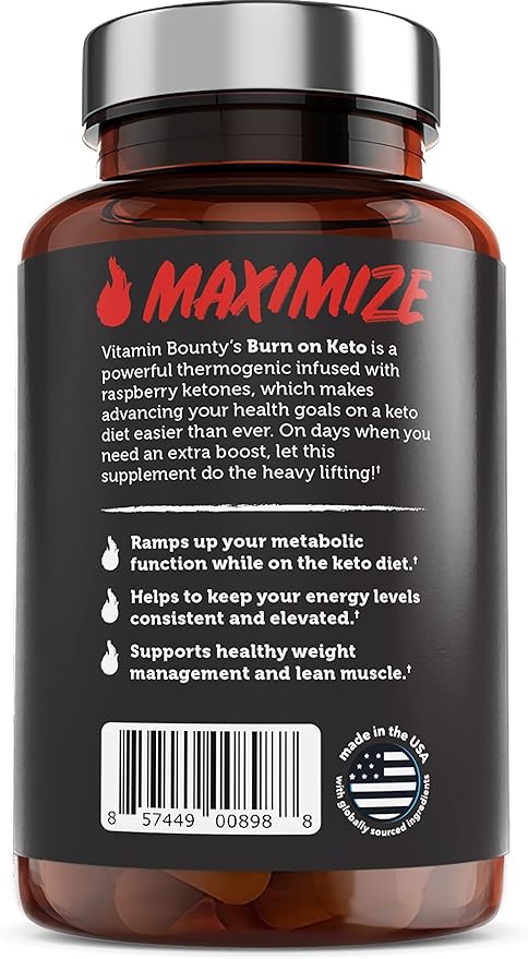 Vitamin Bounty Burn on Keto – Thermogenic Fat Burner + GLP-1 Support – Keto Diet Pills for Women & Men – Appetite Suppressant, Energy & Metabolism Booster – 60 Capsules