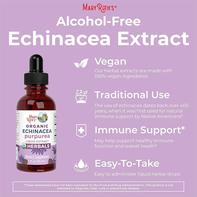MaryRuth Organics Throat Spray (Unflavored) & Echinacea Purpurea Drops | USDA Organic, Clean Label Project Verified® | Vitamins for Throat Relief, Immunity & Overall Health | Vegan, Non-GMO