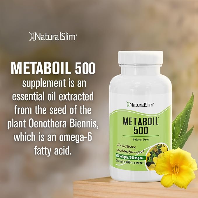 NaturalSlim Evening Primrose Oil for Women 1500mg from Cold Pressed Oil - Metaboil 500 GLA Supplement Gamma Linolenic Acid for Women’s Health, Metabolism, Heart & Skin Health - 270 Softgels