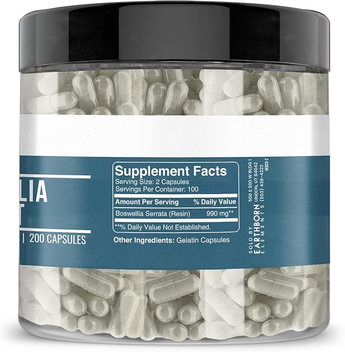Earthborn Elements Boswellia Serrata Extract 200 Capsules, Pure & Undiluted, No Additives