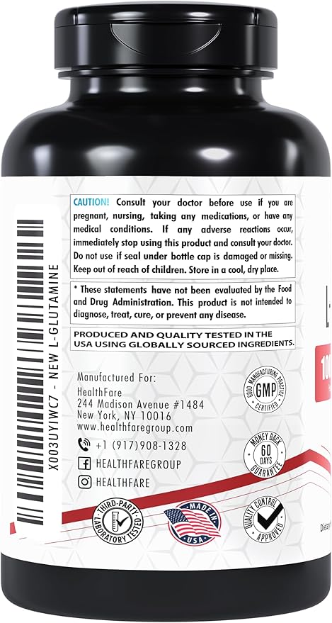 L-Glutamine 1000mg Capsules | 240 Veg Capsules | Amino Acid Fuel for Gut & Muscle Health | Non-GMO | Gluten-Free | Support for Recovery & Wellness | Made in The USA