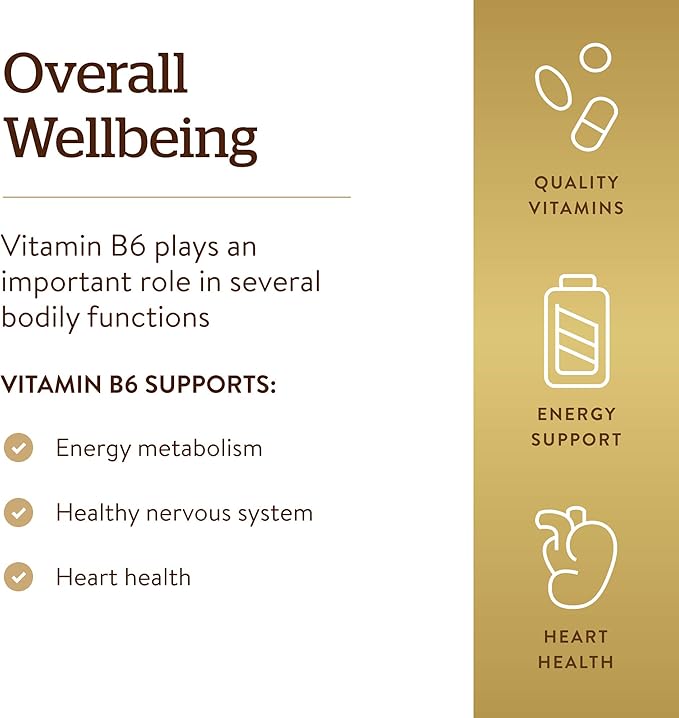 Solgar Vitamin B6 25 mg, 100 Tablets - Supports Energy Metabolism, Heart Health & Healthy Nervous System - B Complex Supplement - Vegan, Gluten Free, Dairy Free, Kosher - 100 Servings