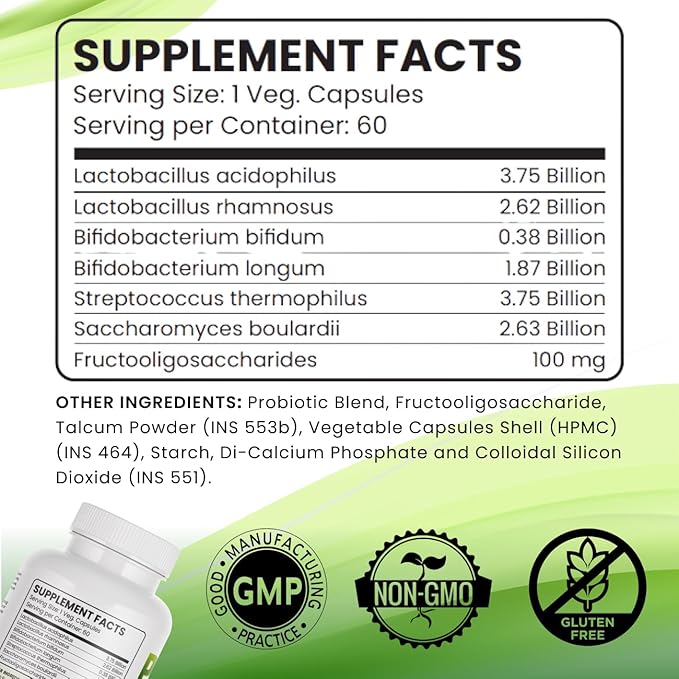 Probiotic and Prebiotic Capsules - Pre + Probiotic for Women and Men Gut Health Support for Digestive Wellness- Vegan, Non-GMO, Gluten Free - 60 Caps (60 Day Servings)