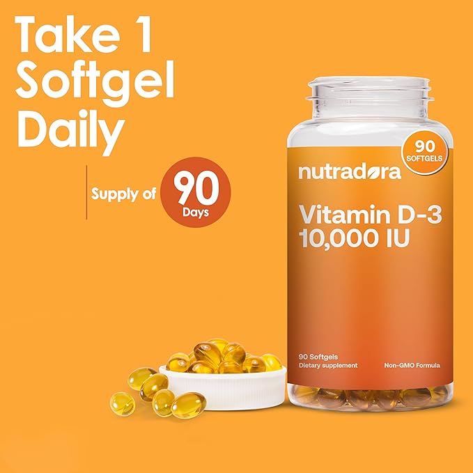 D3 Vitamin 10000 IU Softgels 250 MCG - Vitamin D Supplements for Women and Men with Immune Support & Bone Health, Non-GMO, Olive Oil, 90 Softgel Capsules