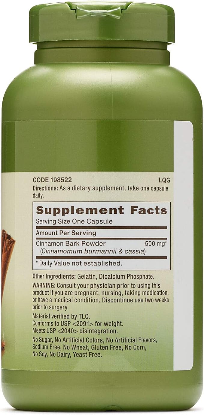 GNC Herbal Plus Cinnamon Bark 500mg Supplement, Traditional Ayurvedic Herb, 200 Servings