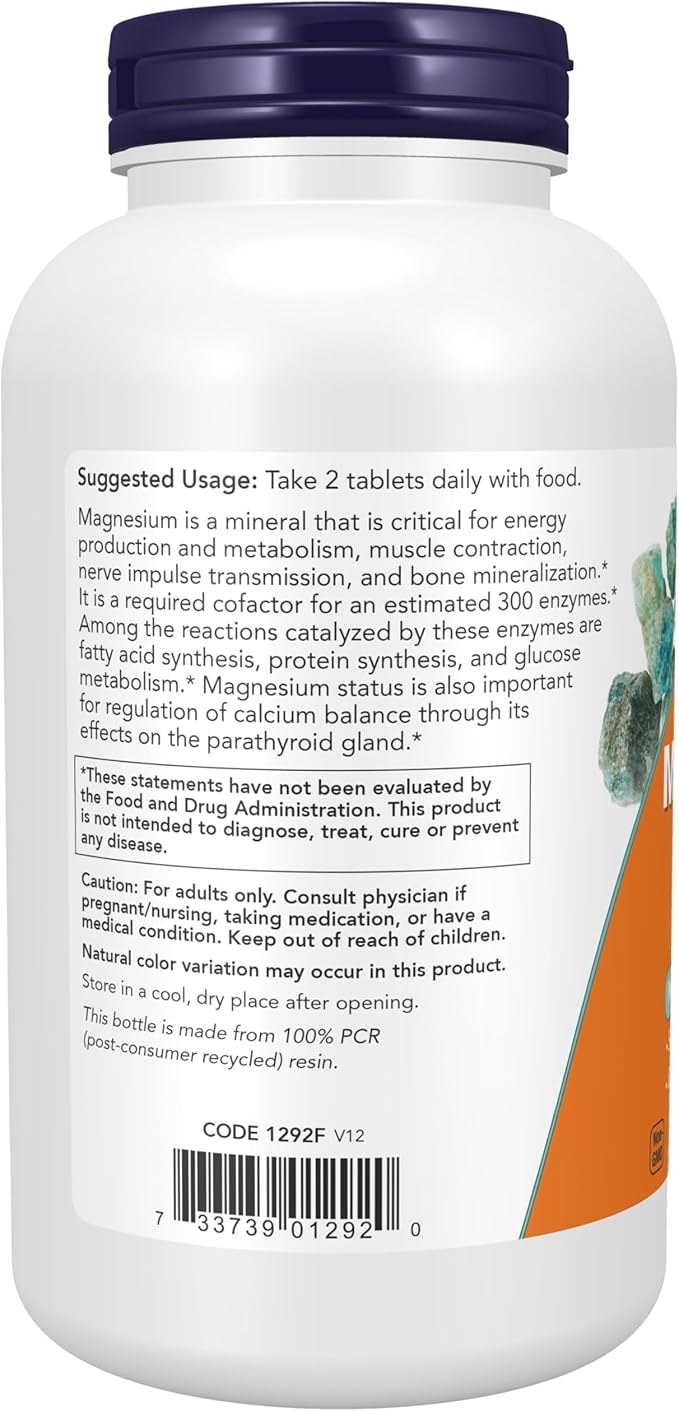 NOW Supplements, Magnesium Citrate 200 mg, Enzyme Function*, Nervous System Support*, 250 Count (Pack of 1)