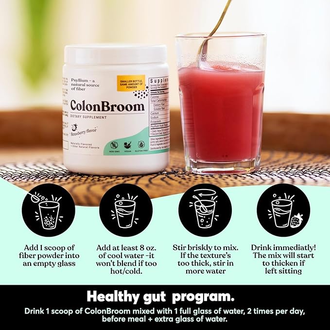 ColonBroom Psyllium Husk Powder Sugar Craving Suppressant - Chromium Picolinate 200mcg, 2 Items - Colon Cleanser Fiber Supplement (50 Servings) + Sugar Craving Suppressant (60 Servings)
