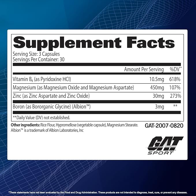 GAT Sport Essentials ZMAG-T Zinc, Magnesium, B6 + Boron, 90 Veg Capsules