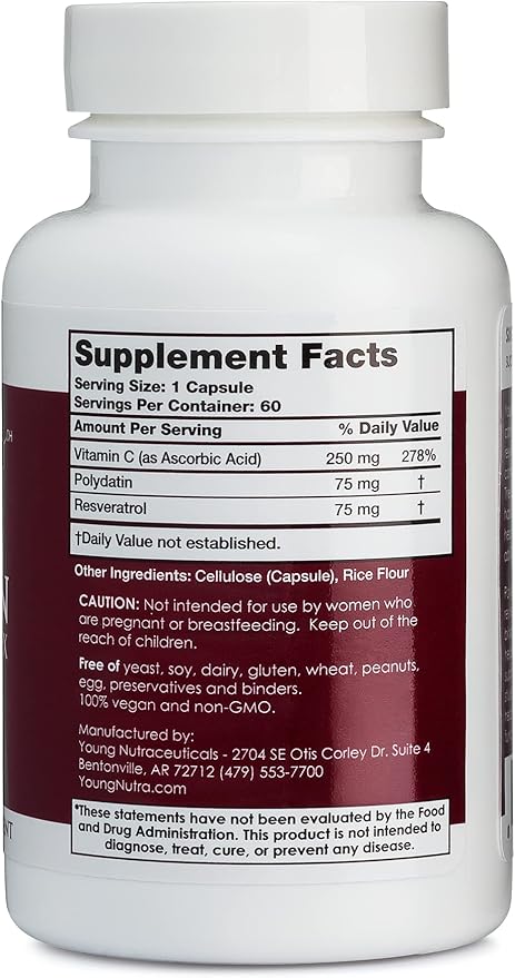 Mirica YoungNutra Polydatin Complex with Resveratrol- High Absorption - 60 Capsules