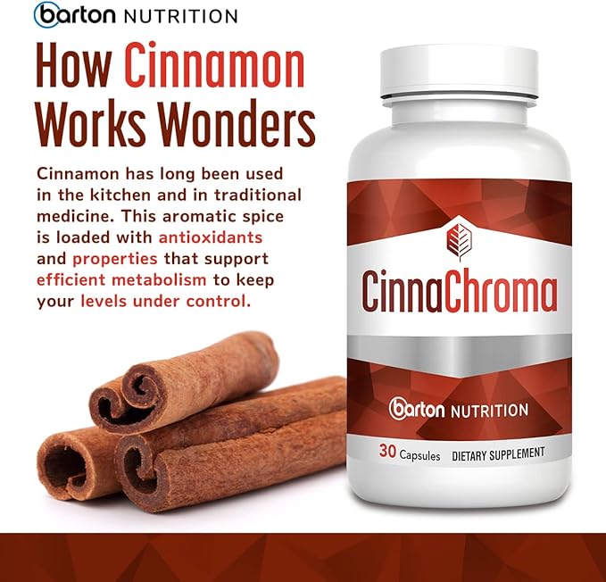 CinnaChroma Cinnamon Capsules - Extract Supplement with Chromium Picolinate and Vanadium 30 VIT D3 K2 to Support Metabolism Cardiovascular Health