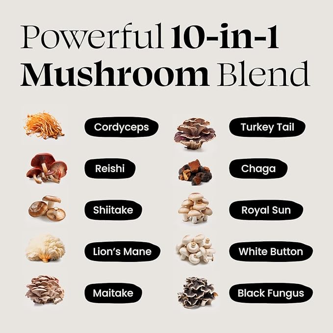 Optimal Prime 10x Mushroom Complex Supplement - Lions Mane, Cordyceps, Turkey Tail for Immunity, Energy, Mood, Focus - Natural Health Booster, 90 Caps