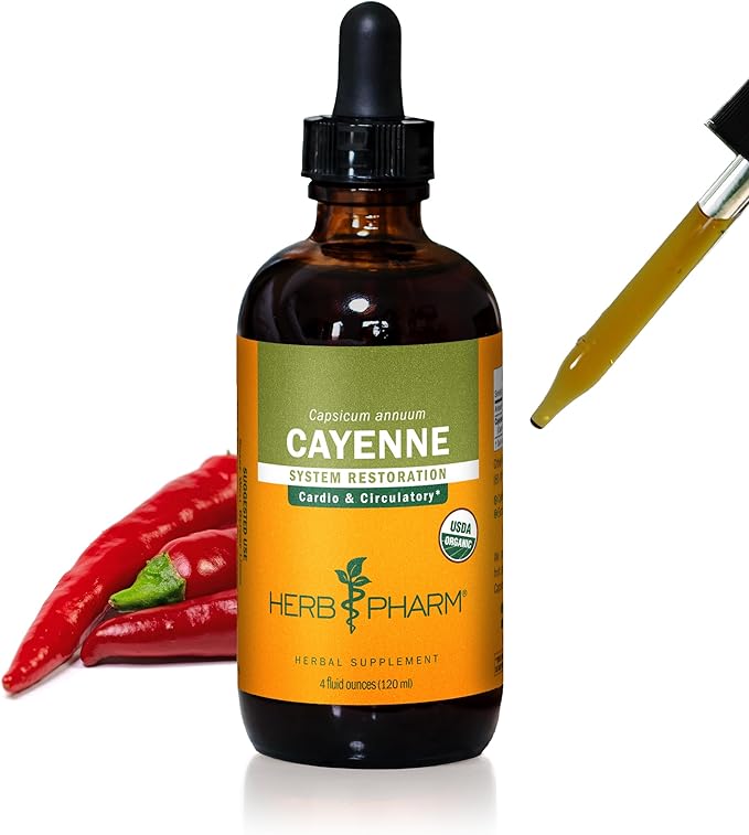 Herb Pharm Certified Organic Cayenne Liquid Extract for Cardiovascular and Circulatory Support - 4 Ounce, Brown