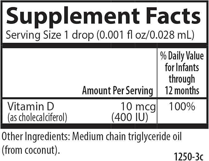 Carlson - Baby's Super Daily D3, Baby Vitamin D Drops, 400 IU (10 mcg) per Drop, 1-Year Supply, Vegetarian, Liquid Vitamin D Drops for Infants and Toddlers, Unflavored, 365 Drops
