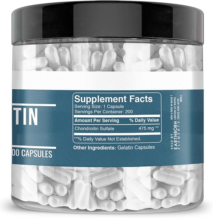 Earthborn Elements Chondroitin Sulfate 200 Capsules, Pure & Undiluted, No Additives