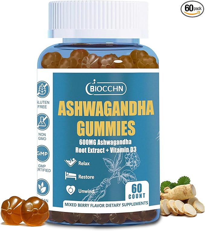 Ashwagandha Gummies & Vitamin D3, Aswangdha Extract Supplement for Women Men(Non-GMO & Gluten Free,Sugar Free)