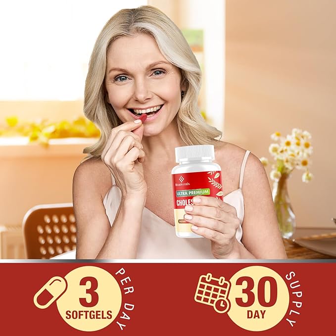 Cholesterol Supplements with Plant Sterols, Niacin, Red Yeast Rice, Bergamot, Omega-3 & Garlic - Max Absorption - 360 Softgels
