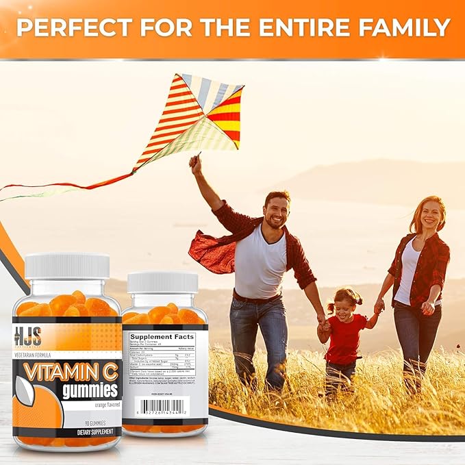 Vitamin C Gummies | Chewable Orange Flavored | Immune Support | Heart Health | Gluten-Free & Vegetarian | Vitamin C Gummies for Adults & Kids- 90 Count