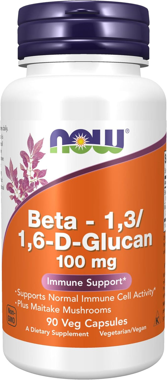 NOW Foods Supplements, Beta 1,3/1,6- D-Glucan 100 mg with Maitake Mushrooms, 90 Veg Capsules
