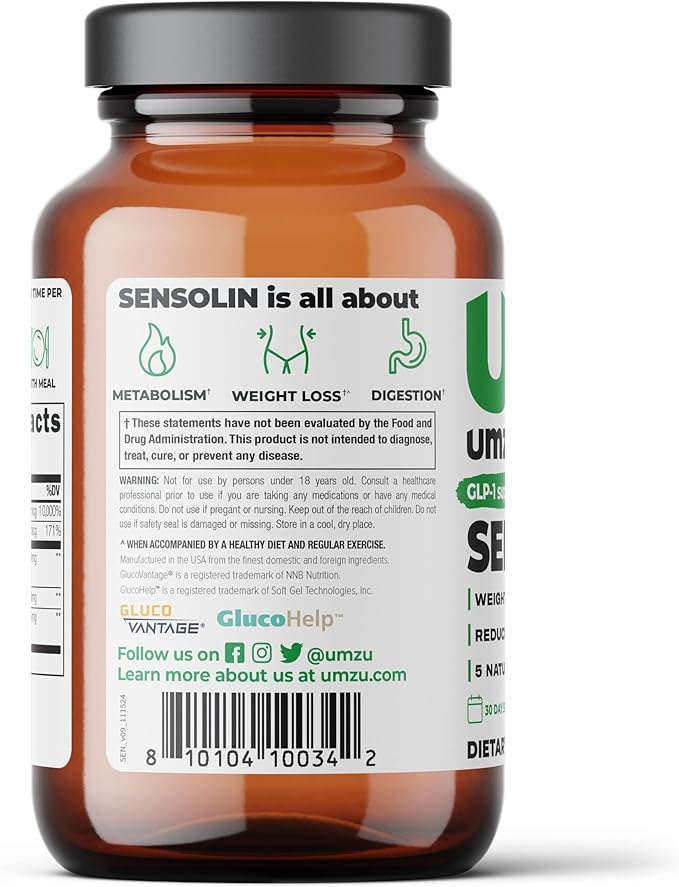 UMZU Sensolin GLP-1 Metabolic Support Supplement, Boost GLP-1 Production, Reduce Food Noise, Balance Mood, Clinically Advanced Berberine, Ceylon Cinnamon, Chromium (60 Capsule | 30 Day Supply)