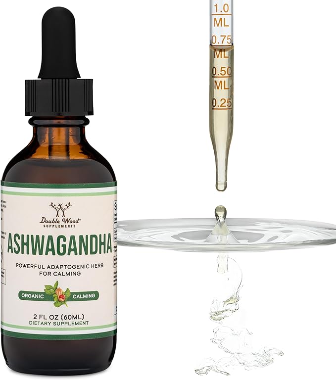 Ashwagandha Organic Drops for Stress Relief (1,200mg, 60 Servings) Ashwagandha Tincture for Adrenal Support and Cortisol Manager (Vegan Safe, Gluten Free, Non-GMO) by Double Wood
