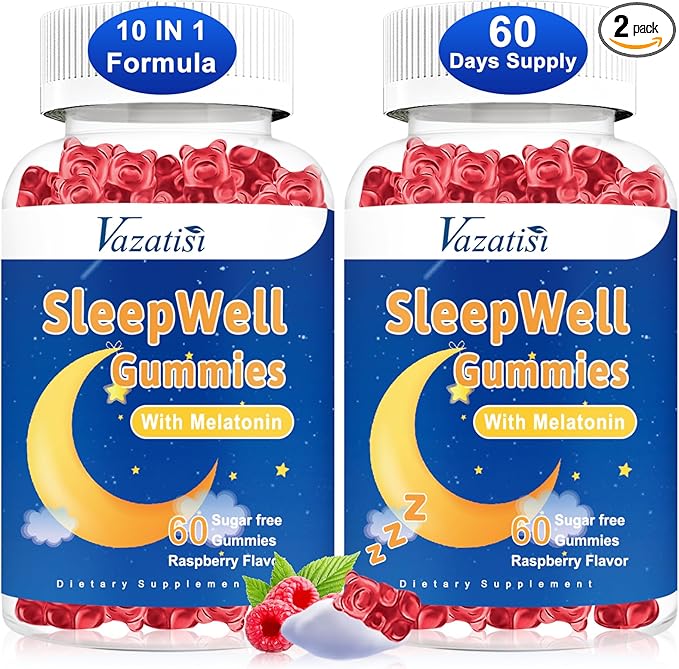 Sleep Gummies for Adults and Kids - Sugar Free Melatonin Gummies with Magnesium, L-Theanine, Vitamin B12, Vegan - 120 Raspberry Flavored Gummies
