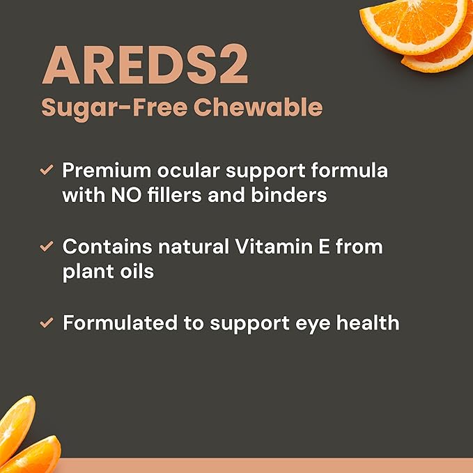 AREDS 2 Sugar-Free Eye Vitamins - Alternative to Lutein Gummies for Eyes - Lutein for Eye Health - Premium Sugar-Free Eye Vitamins - Eye Care Supplements for Adults (Chewable Tablets)