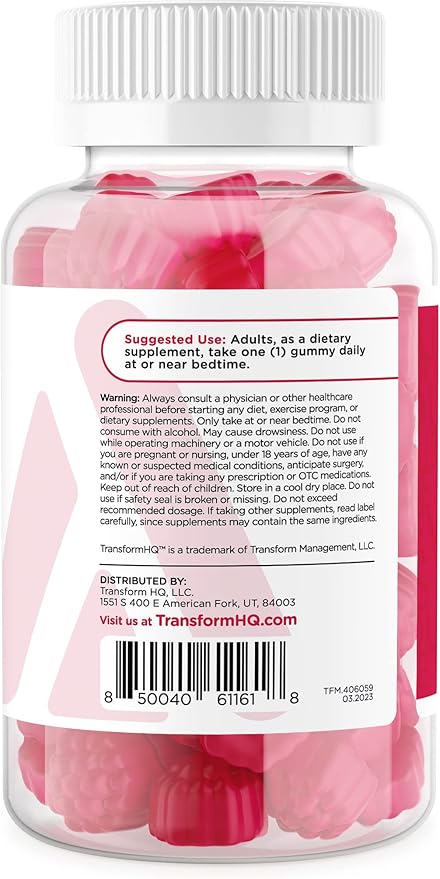 TransformHQ Melatonin (5mg) 180 Gummies, Strawberry Flavored - Gluten Free, Non-GMO