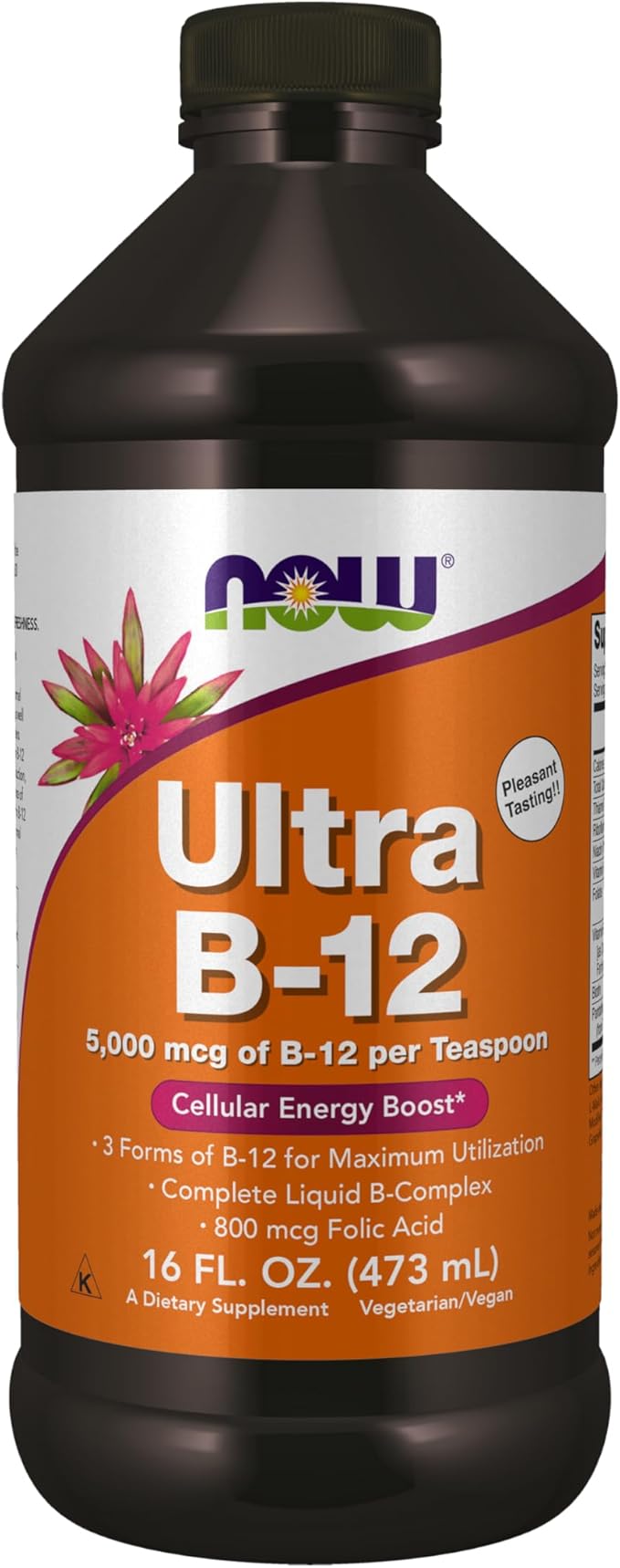 NOW Foods Supplements, Ultra B-12, Liquid, 800 mcg Folic Acid, Cellular Energy Production*, 16-Ounce