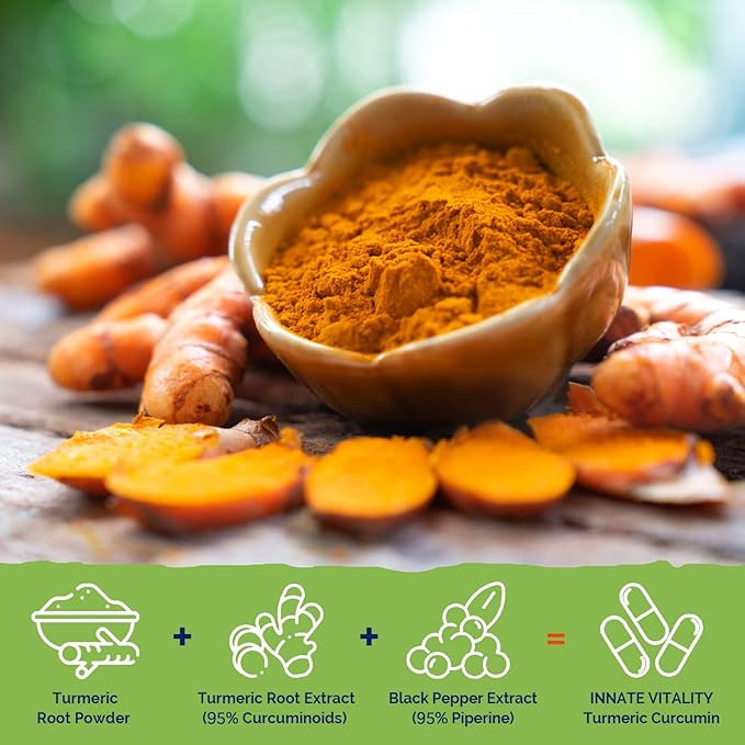 Innate Vitality Turmeric Curcumin Supplement 1800mg with Black Pepper 95% Curcuminoids, Extra Strength & Enhanced Absorption, Movement Support, Healthy Inflammatory Response, Antioxidant, 90 Caps