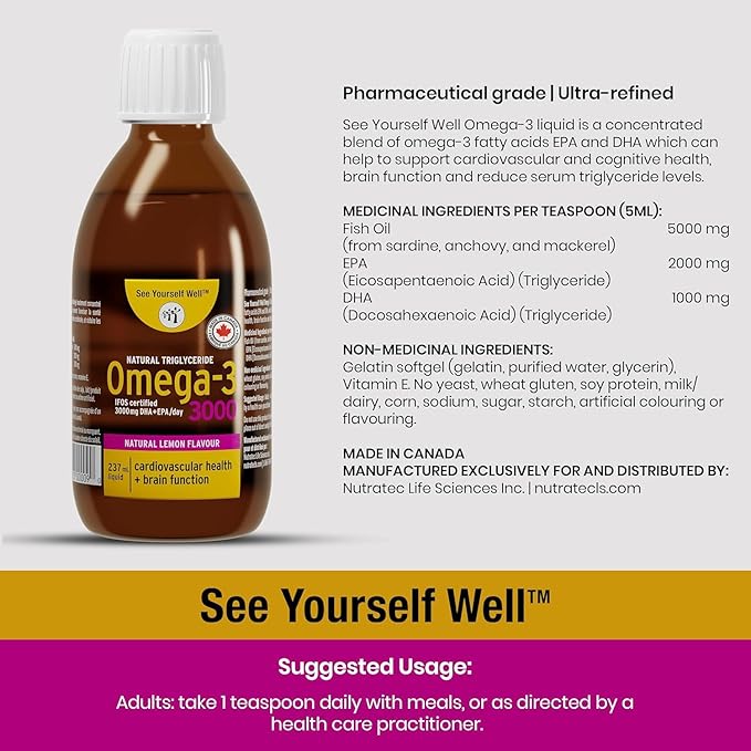 Liquid Omega 3 Fish Oil - High Potency. Promotes Brain, Eye, Heart & Immune Health. Natural Triglyceride. 237ml / 8oz - 48 Servings. Mango