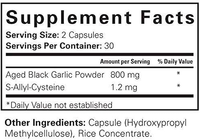 Aged Black Garlic Capsules - Garlic Pills - Less Odor - 60 Capsules - Allium Sativum Supplement - More Effective Than Allicin