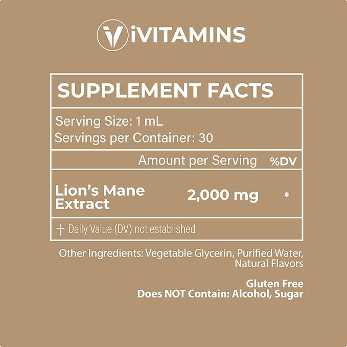 Lions Mane Liquid - Lion’s Mane Tincture for Memory, Focus & Clarity - Lions Mane Supplement - Lions Mane - Lion Mane Mushroom Supplement - Nootropics Brain Support Supplement - (1 Pack)