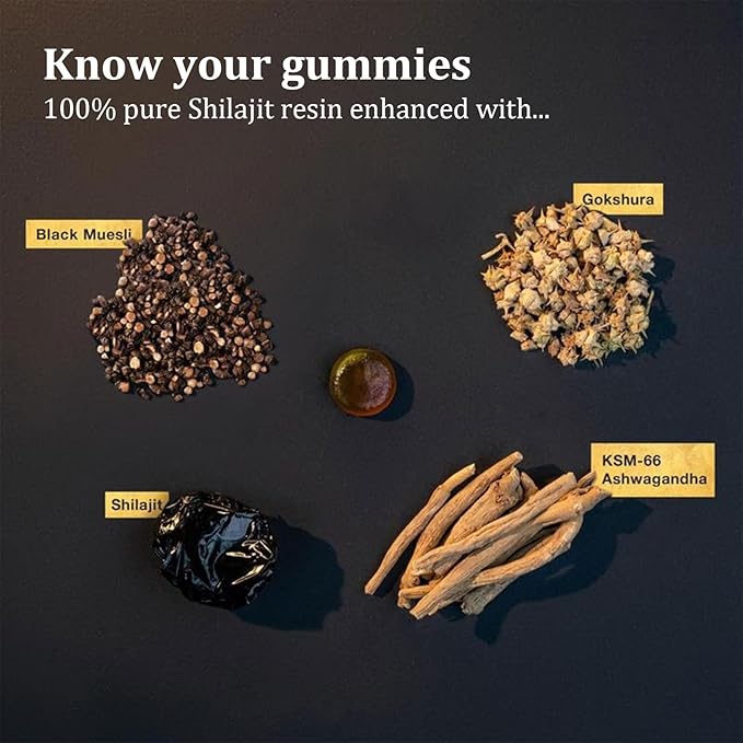Shilajit Gummies | UltimaPeak Pure Himalayan Shilajit for Men | Lab Tested I No Added Sugar | Ashwagandha, Gokshura | Fulvic Acid & 85+ Trace Minerals for Men, Women | Non-GMO | 60 Gummy