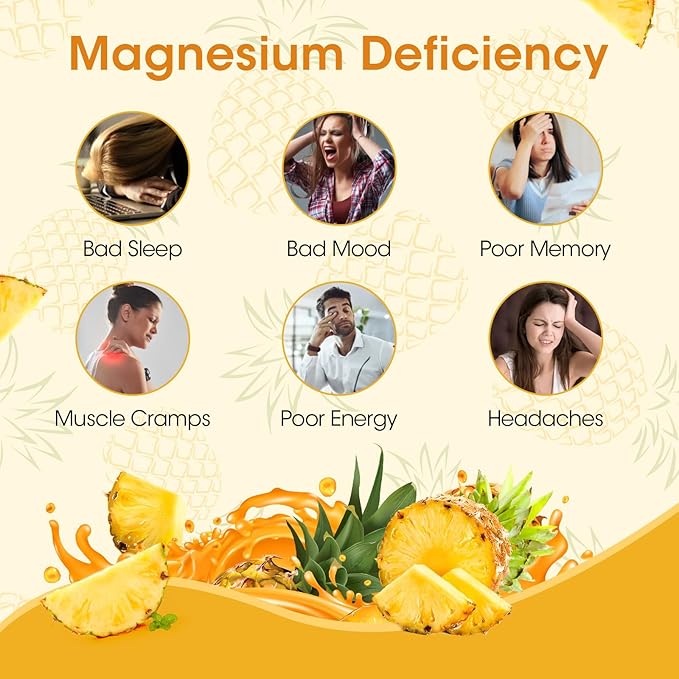 (1 Pack) Magnesium Glycinate Gummies, High-Absorption Magnesium Supplement with Calcium & Vitamins, Support Bone, Muscle, Night, Memory & Mood, Vegan, Non-GMO, 60 Counts, Pineapple Flavor