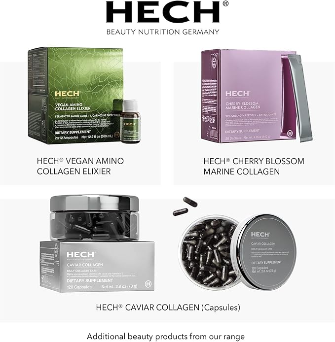 HECH Caviar Collagen Ruby Elixier - Beauty Supplement with 11,000 mg Marine and Caviar Collagen Peptides, Polyphenols and Complex of 9 bioactive Vita-Mineral Nutrients
