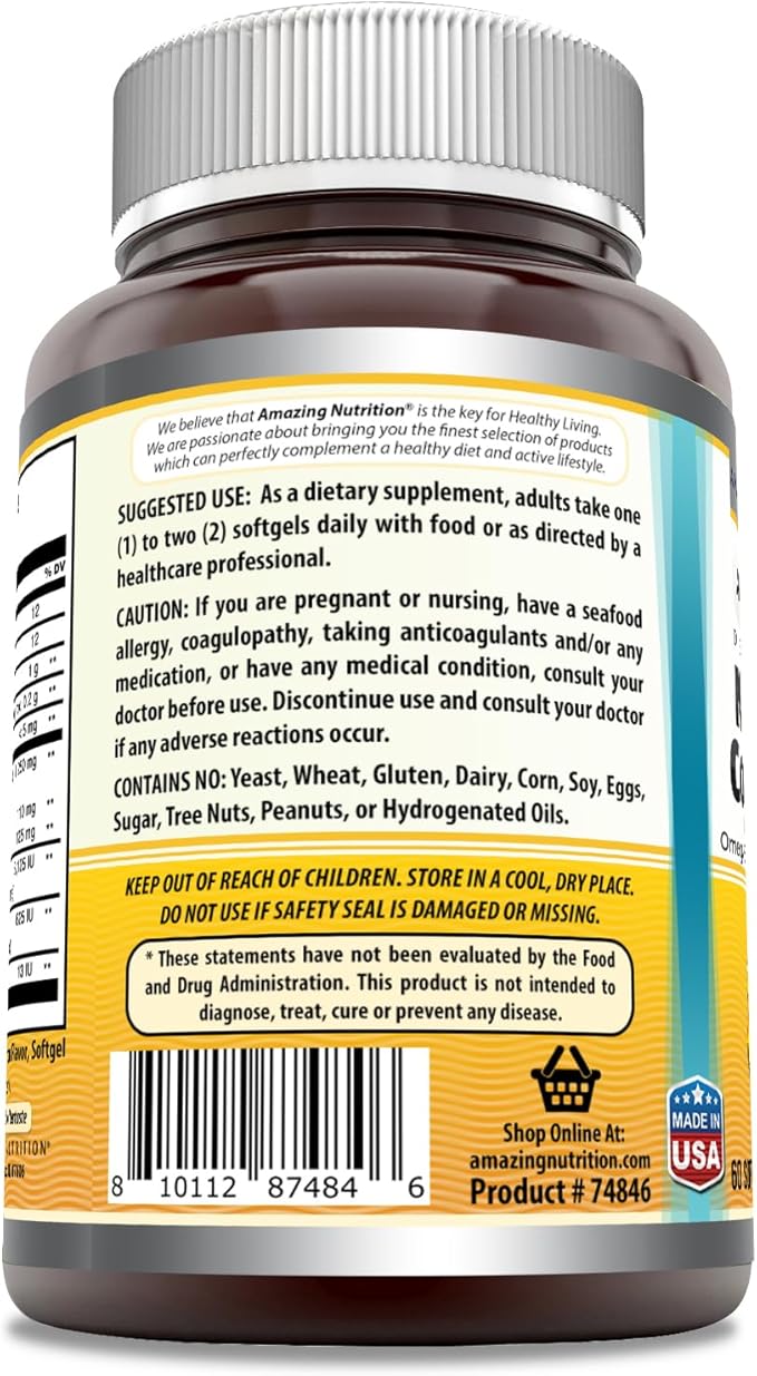 Amazing Omega Norwegian Cod Liver Oil 1250 Mg Softgels Supplement | Omega-3, EPA, DHA, Vitamin A, Vitamin D & Vitamin E (Lemon | 60 Count)