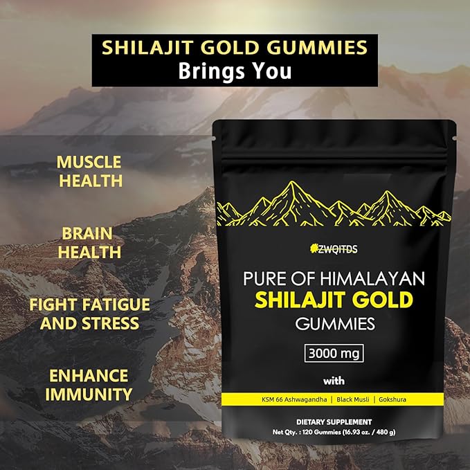 Shilajit Gummies with Ashwagandha & Turmeric - The Ultimate Organic, Vegan-Friendly Health Boost! Zero Sugar, Immunity Support for Men & Women - 120 Count! (Bag Pack)