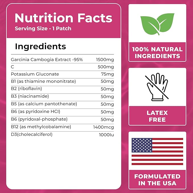 MONIER Garcinia Cambogia Patches (Pack of 60) - 100% Natural Patch for Women and Men - with B12 & Potassium - Energy, Focus & Body Support - Enhanced Formula
