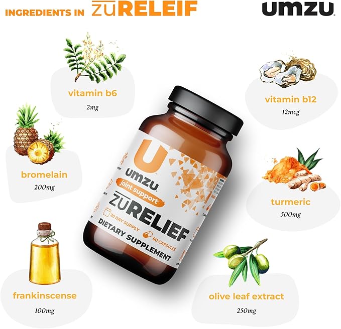 UMZU Turmeric Curcumin Supplement | Joint Comfort 7 Natural Ingredients - Bromelin, Boswellia & BioPerine Black Pepper | Supports Joint Health & Immunity (30 Day Supply | 60 Capsules)