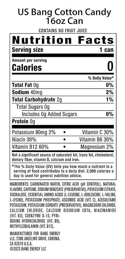Bang Energy Cotton Candy, Sugar-Free Energy Drink, 16-Ounce (Pack of 12)