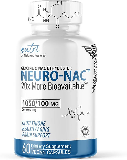 Neuro NAC Supplement N-Acetyl Cysteine Ethyl Ester - 20x More Bioavailable Than NAC 600 mg - Boost Glutathione 10x More Than Liposomal Glutathione - N Acetyl Cysteine Ethyl Ester - NACET (60 Capsules)