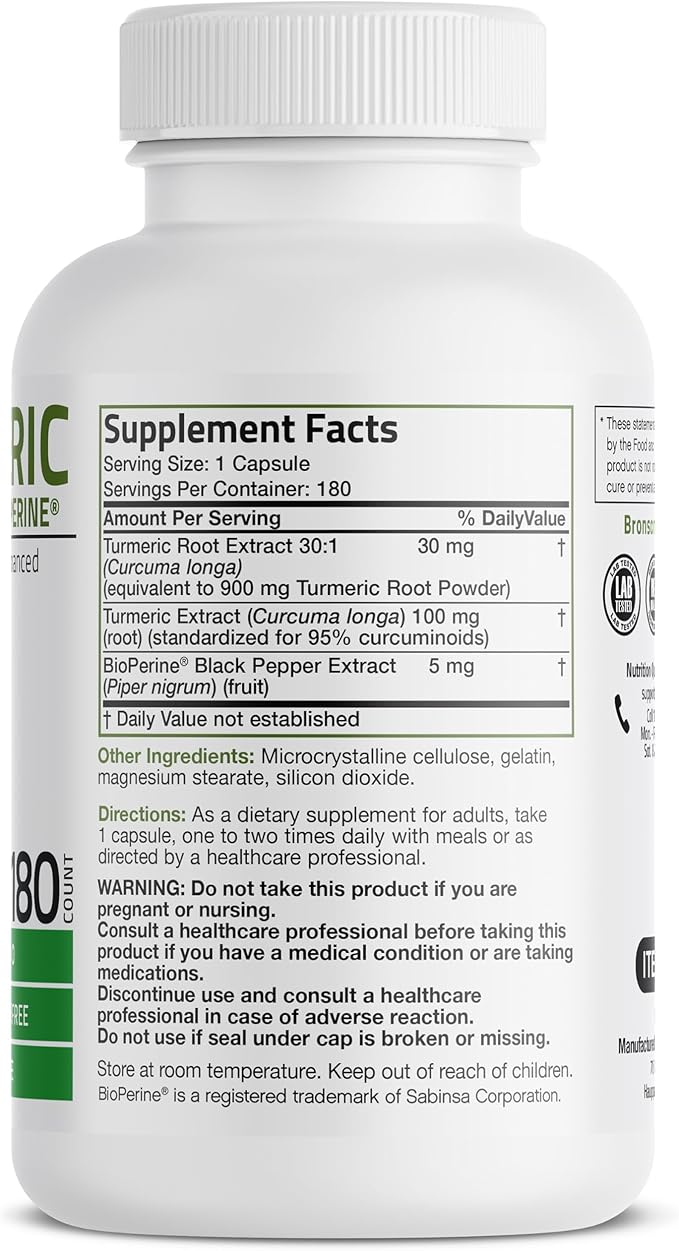 Turmeric Curcumin with BioPerine - High Potency Premium Joint Support with 95% Standardized Curcuminoids - Non-GMO Capsules with Black Pepper - 180 Count