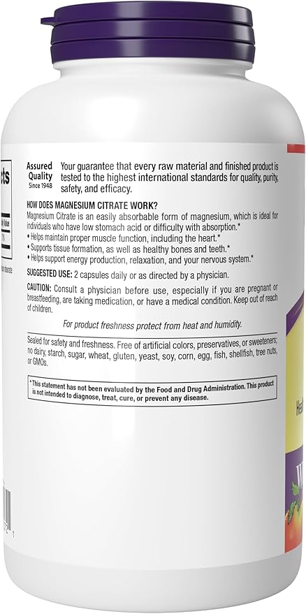 Webber Naturals Magnesium Citrate 300 mg, Extra Strength, 300 mg Per Serving, 250 Capsules, High Absorption, Helps Support Bones, Teeth and Proper Muscle & Heart Function, Gluten & Dairy Free