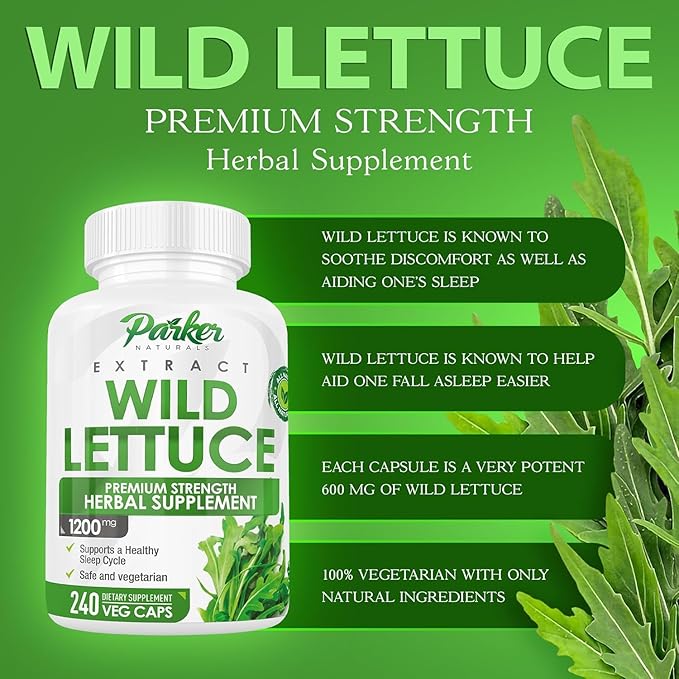 Wild Lettuce Extract – Herbal Sleep Supplement 1200mg, 4:1 Concentrated, Vegan Capsules, Soothes Discomfort, 120 Servings, 240 Count