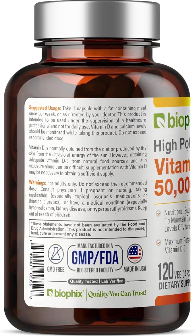 biophix Vitamin D-3 10000 IU 120 Softgels - High-Potency in Extra Virgin Olive Oil Non-GMO Soy-Free Supports Strong Bones Immune Health
