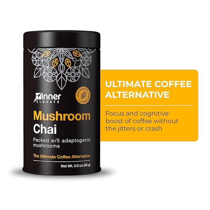 Inner Elevate Mushroom Chai - Ultimate Coffee Alternative - Adaptogenic Mushroom Tea Drink with Lion's Mane, Cordyceps, Chaga, Reishi, Turkey Tail (35 Servings)