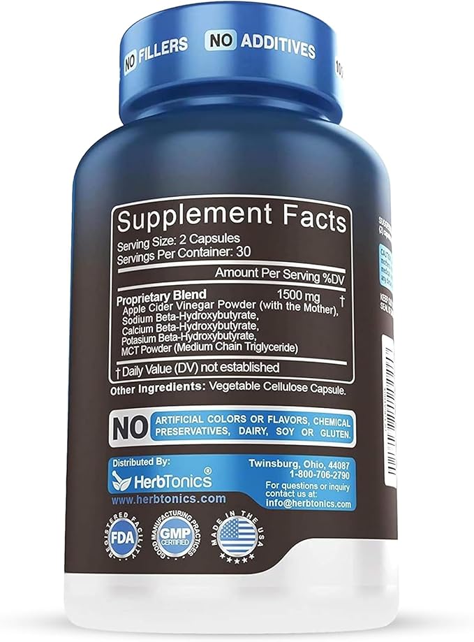 Herbtonics GLP-1 Support Supplement – Apple Cider Vinegar Capsules & Keto BHB | Keto Diet Pills for Women & Men | Supports Appetite & Metabolic Function | 60 Keto ACV Capsules
