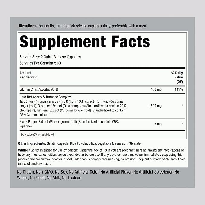 Piping Rock Turmeric and Tart Cherry Capsules | 120 Count | with Black Pepper Extract | Vegetarian, Non-GMO, Gluten Free Supplement