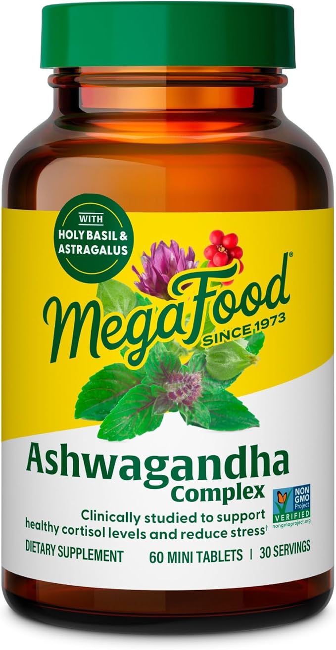 MegaFood Ashwagandha Complex (Formerly Stress Protect) - Ashwagandha Supplements with Astragalus Root & Holy Basil - Vegetarian & Gluten Free Cortisol Supplement - 60 Mini Tablets, 30 Servings